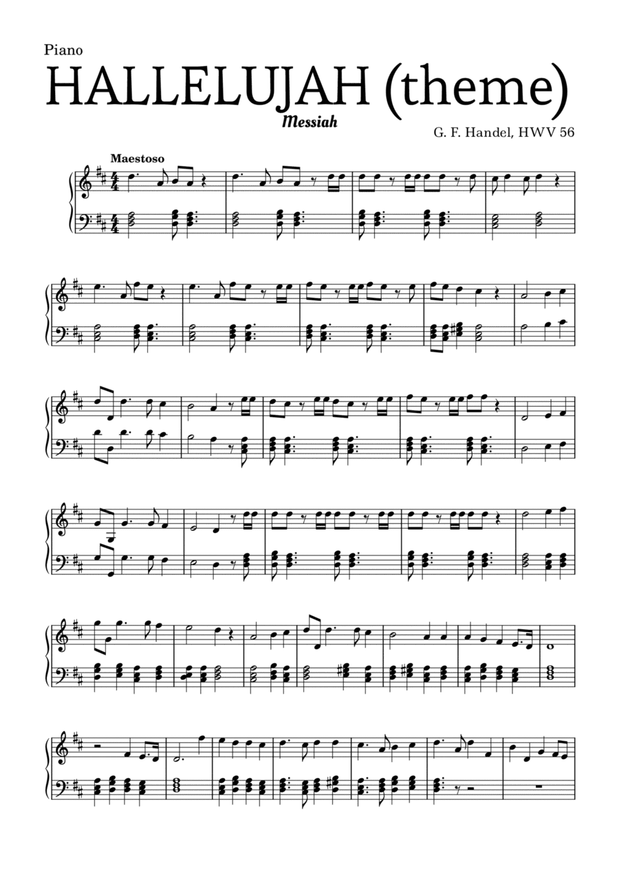 Aleluia (HALLELUJAH), of the Messiah - for Piano and chords (arr. Leyandder Trustworthy)