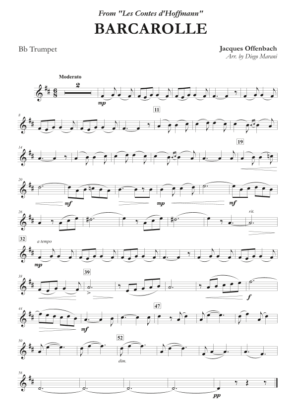 Offenbach's Barcarolle for Trumpet and Piano (arr. Diego Marani)