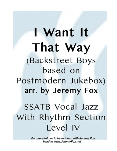I Want It That Way (arr. Jeremy Fox)