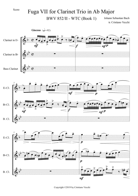Fuga VII for Clarinet Trio in Ab Major (arr. Cristiano Vecchi)