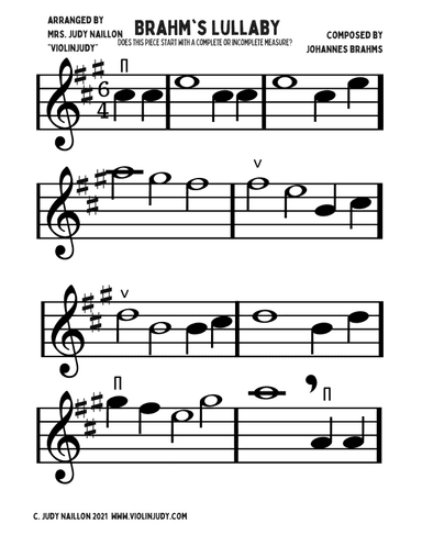 Brahm's Lullaby (arr. Mrs. Judy Naillon "ViolinJudy")