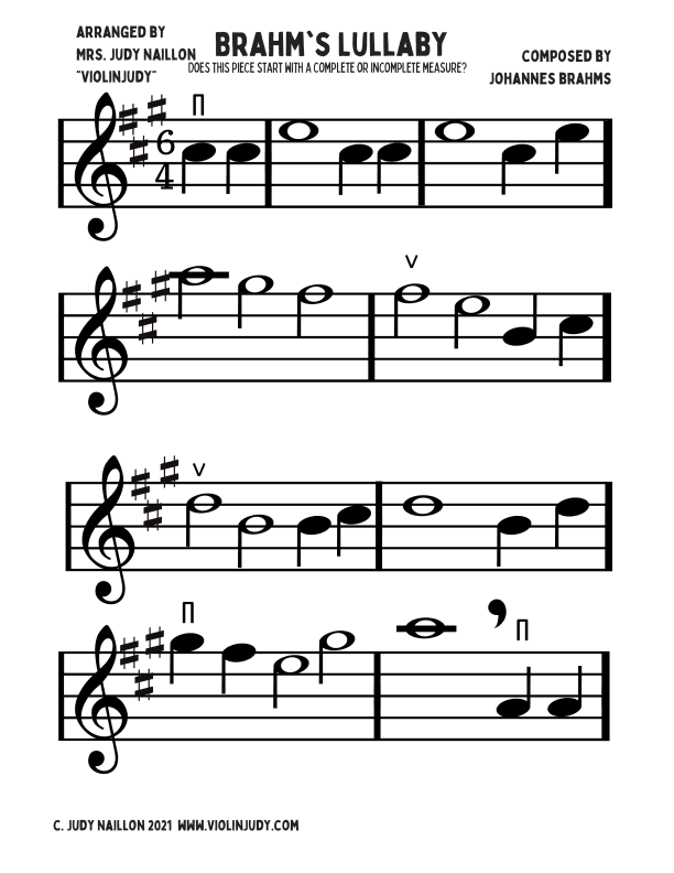 Brahm's Lullaby (arr. Mrs. Judy Naillon "ViolinJudy")