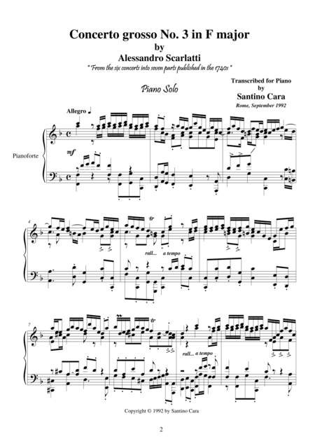 Concerto grosso in F major - Scarlatti A - Piano Solo (arr. Santino Cara)