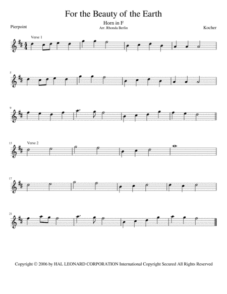 For The Beauty Of The Earth (arr. Rhonda Berlin)