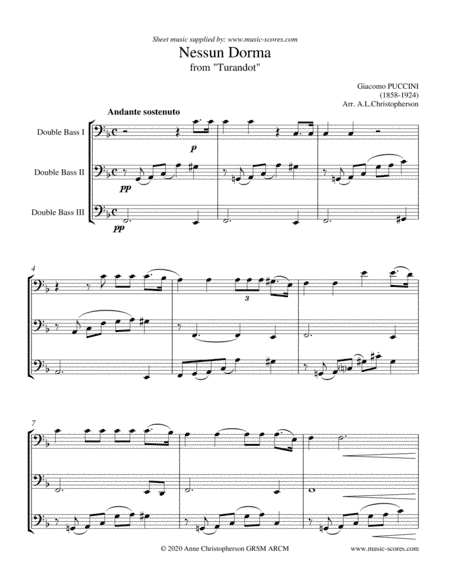 Nessun Dorma - Double Bass Trio (arr. Anne Christopherson GRSM ARCM)