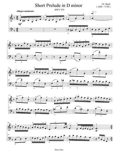 Bach Short Prelude in D minor BWV 935 (arr. Ben Choupak)