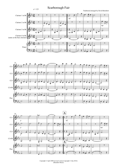 Scarborough Fair for Clarinet Quartet (arr. David Burndrett)
