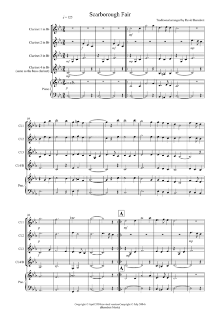 Scarborough Fair for Clarinet Quartet (arr. David Burndrett)