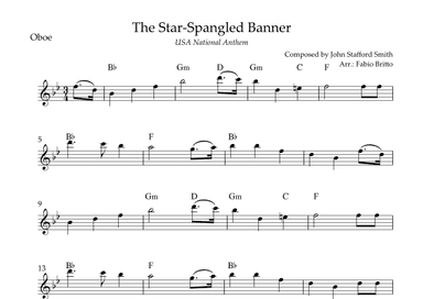 The Star Spangled Banner (USA National Anthem) for Oboe Solo with Chords (Bb Major) (arr. Fabio Britto)