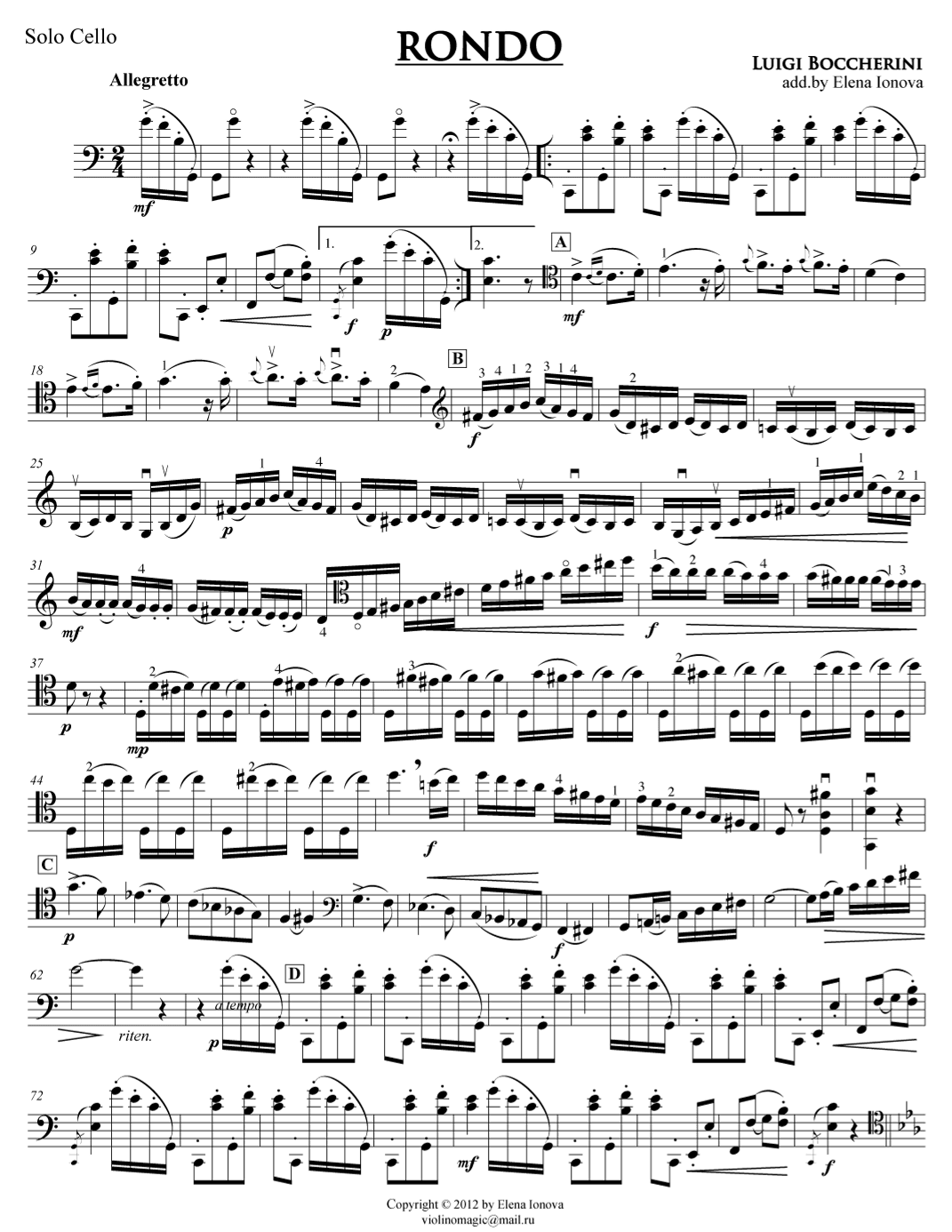 Rondo in-c-dur,  op. 284 for Cello Solo & Strings (arr. Elena Ionova)