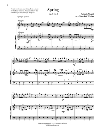 Classical Duets for Alto Saxophone & Piano:  Spring from Vivaldi's Four Seasons (arr. Meredith Whelan)