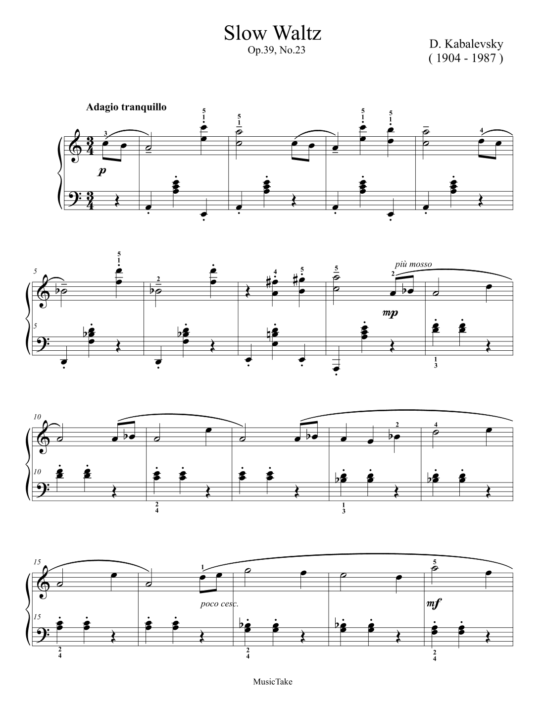 Kabalevsky Slow Waltz (arr. Ben Choupak)