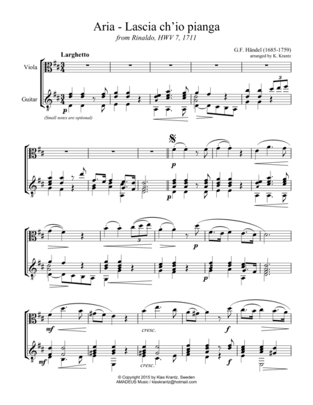 Aria - Lascia ch'io pianga for viola and guitar (arr. K. Krantz)