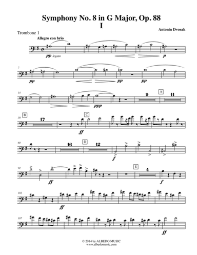 Dvorak Symphony No. 8, Movement I - Trombone in Bass Clef 1 (Transposed Part), Op. 88 (arr. Doug Clyde)