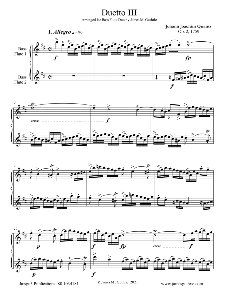 Quantz: Duetto Op. 2 No. 3 for Bass Flute Duo (arr. James M. Guthrie)