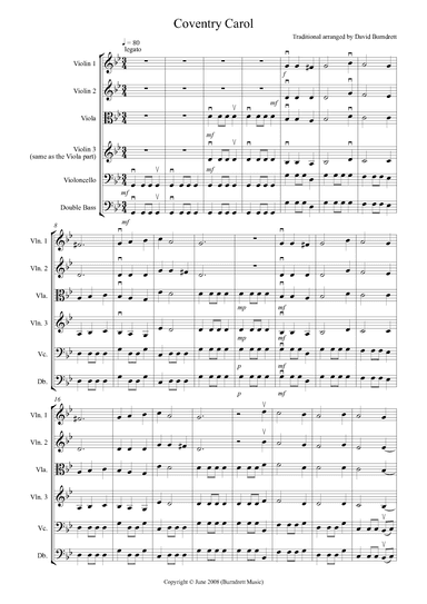 Coventry Carol for String Orchestra (arr. David Burndrett)