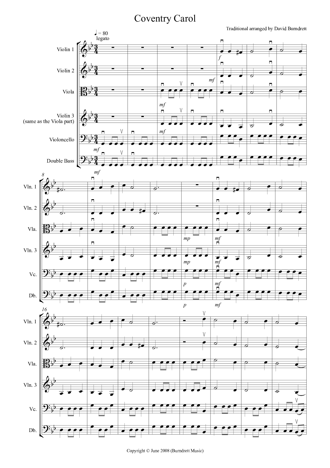 Coventry Carol for String Orchestra (arr. David Burndrett)