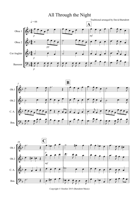 All Through the Night for Double Reed Quartet (arr. David Burndrett)