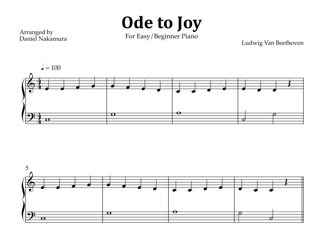 Ode to Joy (Easy/Beginner Piano) (arr. Daniel Nakamura)