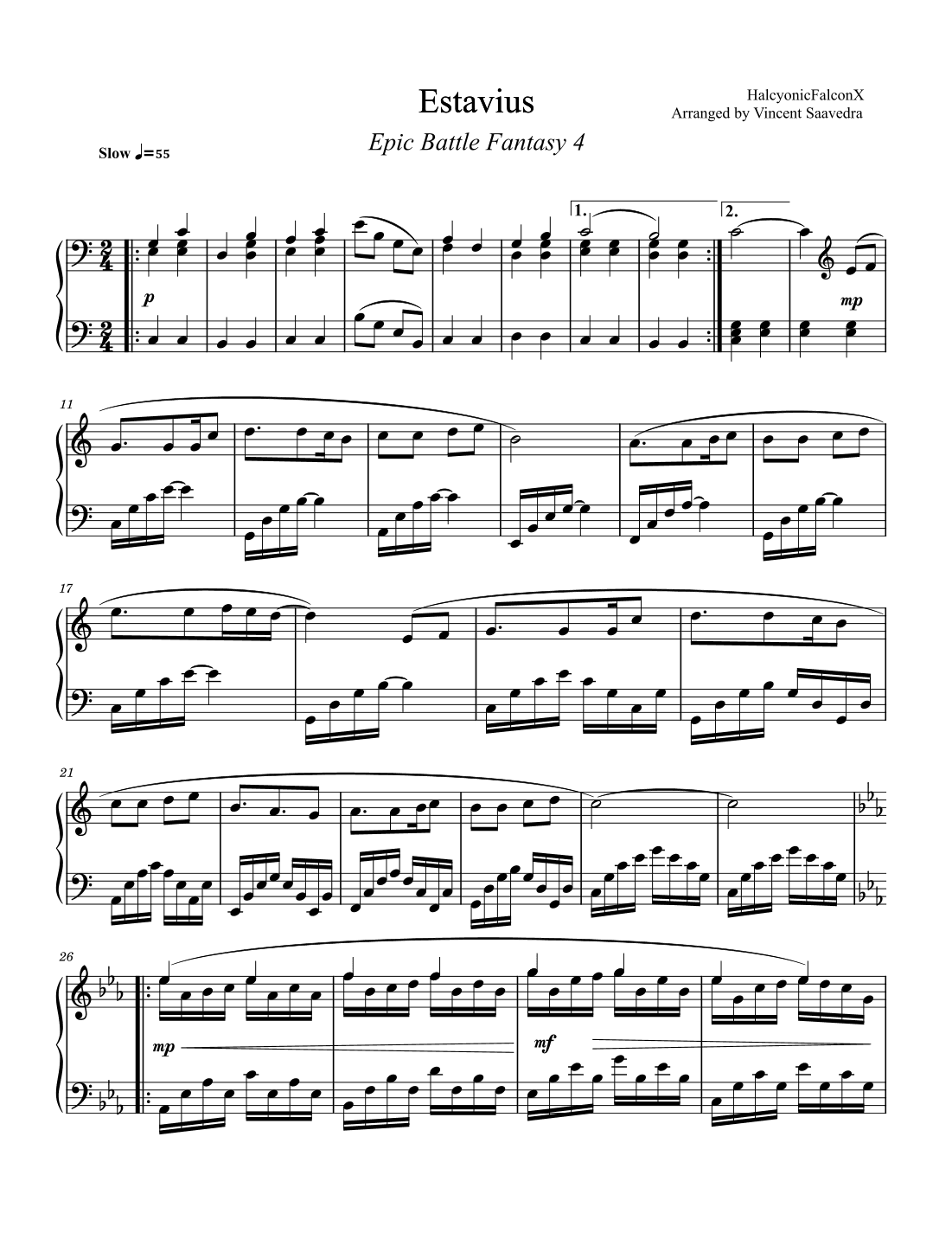 Estavius (Solo Piano) (arr. Vincent Saavedra)