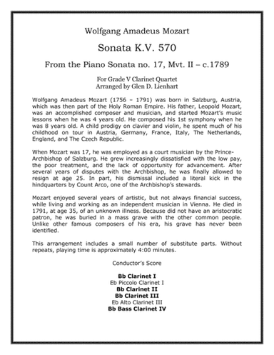 Sonata K.V. 570 (Clarinets) (arr. Glen D. Lienhart)
