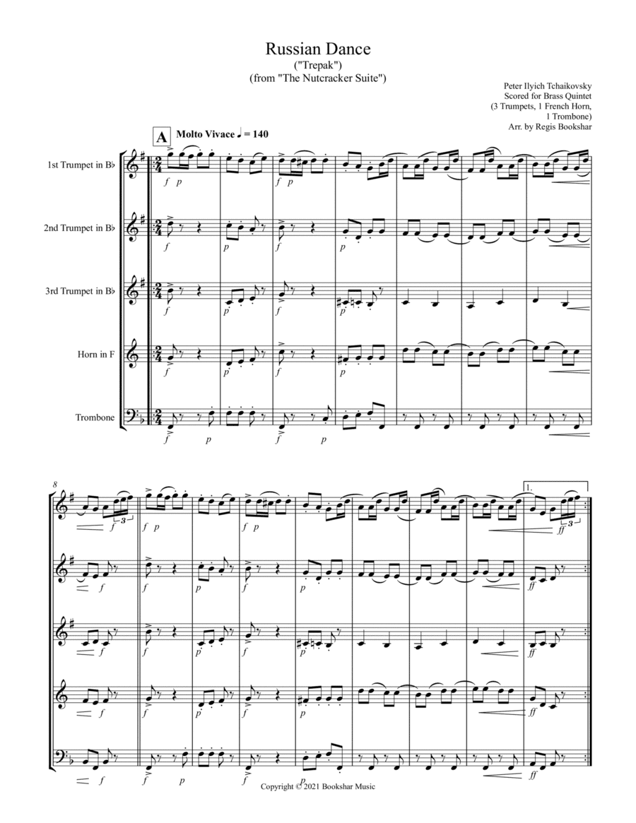 Russian Dance ("Trepak") (from "The Nutcracker Suite") (F) (Brass Quintet - 3 Trp, 1 Hrn, 1 Trb) (arr. Regis Bookshar)