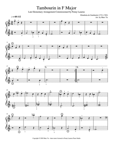 Tambourin - Late Elementary Piano Arrangement (arr. Marc Yu)
