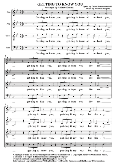 Getting To Know You (arr. Andrew Emmet)
