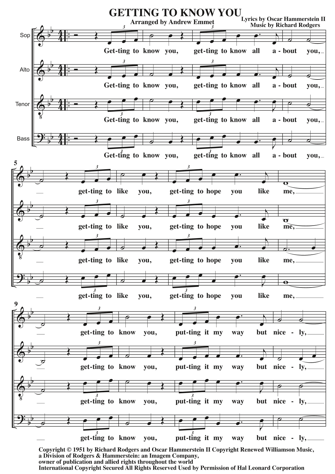 Getting To Know You (arr. Andrew Emmet)