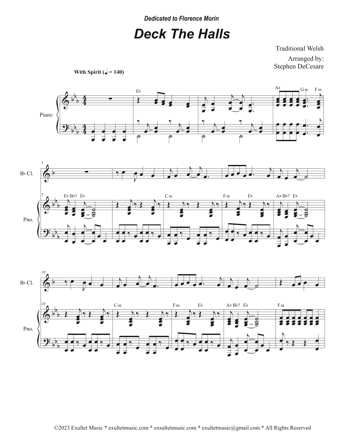 Deck The Halls (Bb-Clarinet solo and Piano) (arr. Stephen DeCesare)