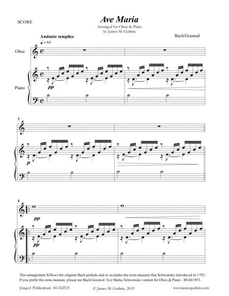 Bach-Gounod: Ave Maria for Oboe & Piano (arr. James M. Guthrie, ASCAP)