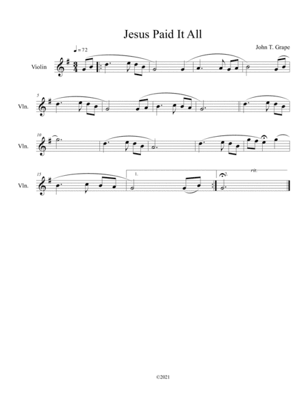 Jesus Paid It All (violin solo) (arr. B. C. Dockery)