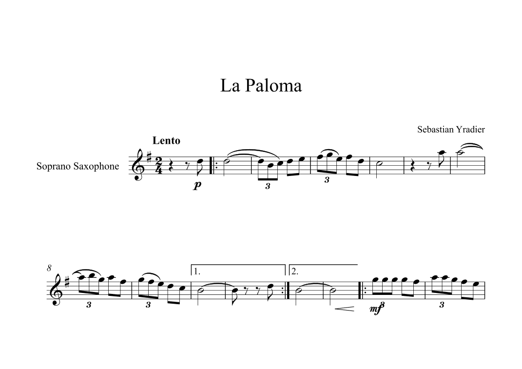 La Paloma - Sebastian Yradier (Soprano Sax) (arr. Digital Book Music)