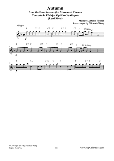 Autumn from Four Seasons - Lead Sheet in F (arr. Miranda Wong)