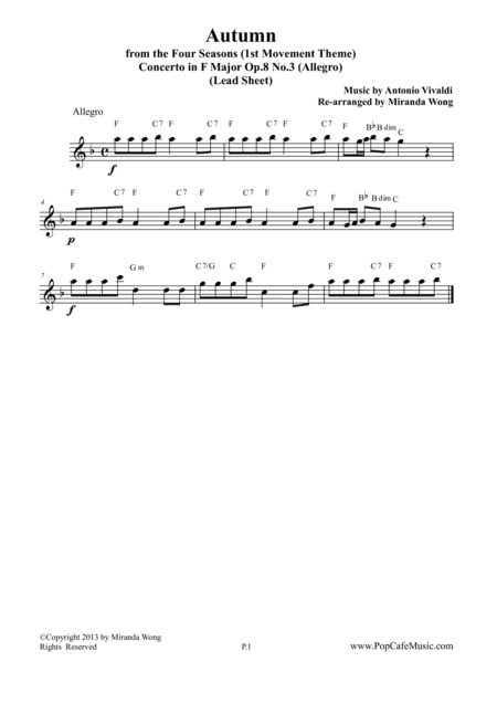Autumn from Four Seasons - Lead Sheet in F (arr. Miranda Wong)