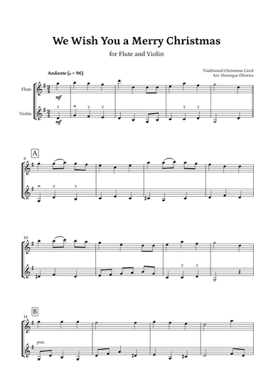 We Wish You a Merry Christmas (Flute and Violin) - Intermediate Level (arr. Henrique Oliveira)