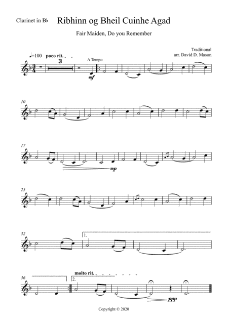 Ribhinn og Bheil Cuinhe Agad (Fair Maiden, do you remember) (arr. David D. Mason)
