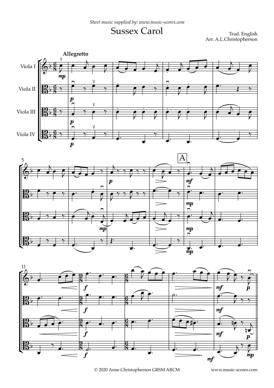 The Sussex Carol - 4 Violas (arr. Anne L Christopherson GRSM ARCM)