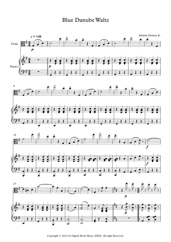 Blue Danube Waltz - Johann Strauss Jr. (Viola + Piano) (arr. Digital Book Music)