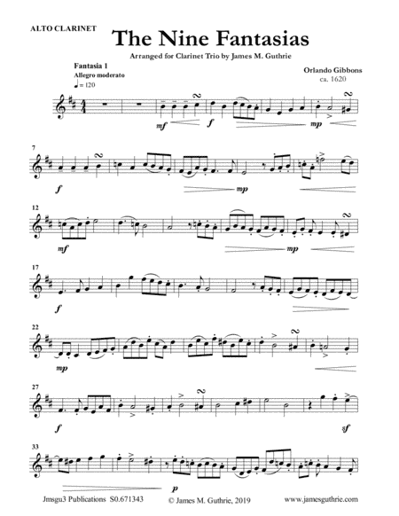 Gibbons: The Nine Fantasias for Clarinet Trio (arr. James M. Guthrie, ASCAP)