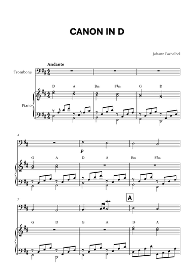 Canon in D (for Trombone and Piano) (arr. Cadenza Editions)