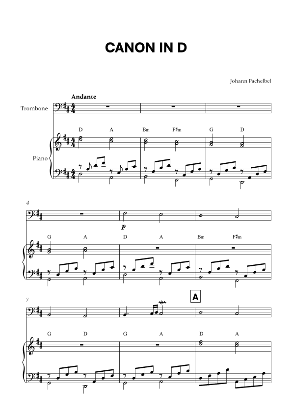 Canon in D (for Trombone and Piano) (arr. Cadenza Editions)