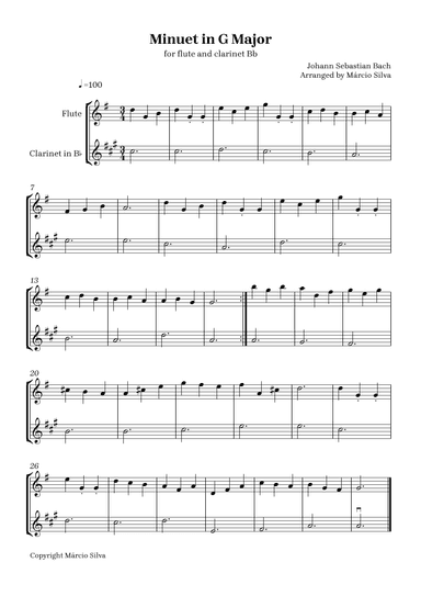 Minuet in G Major - for flute and clarinet (arr. Márcio Silva)