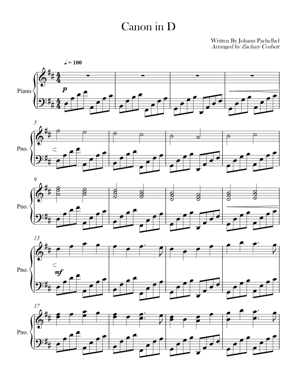 Canon in D (arr. Zachary Corbett)