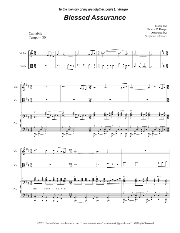 Blessed Assurance (Duet for Violin and Viola) (arr. Stephen DeCesare)