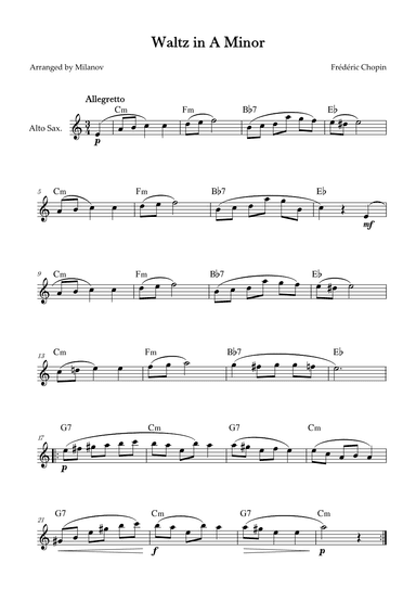 Waltz in A Minor | B. 150,  Op. Posth. | Chopin | Alto Sax | Chords (arr. Milanov)