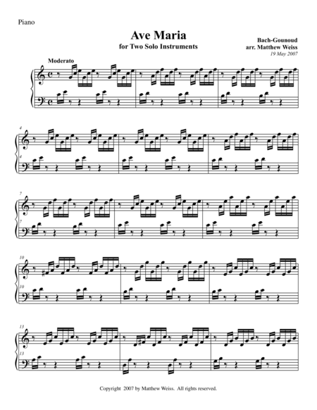 Ave Maria for Two Solo Instruments - Piano Only (arr. Matthew C. Weiss)
