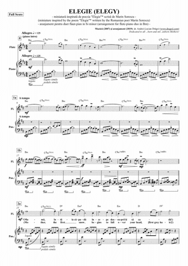 ELEGIE (ELEGY)  (miniatura) (miniature) - aranjament pentru duet flaut-pian in Si minor (arrangement
