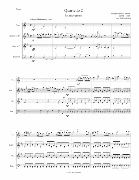 Cambini Quartet 2 for wind quartet (arr. Bill Malcolm)