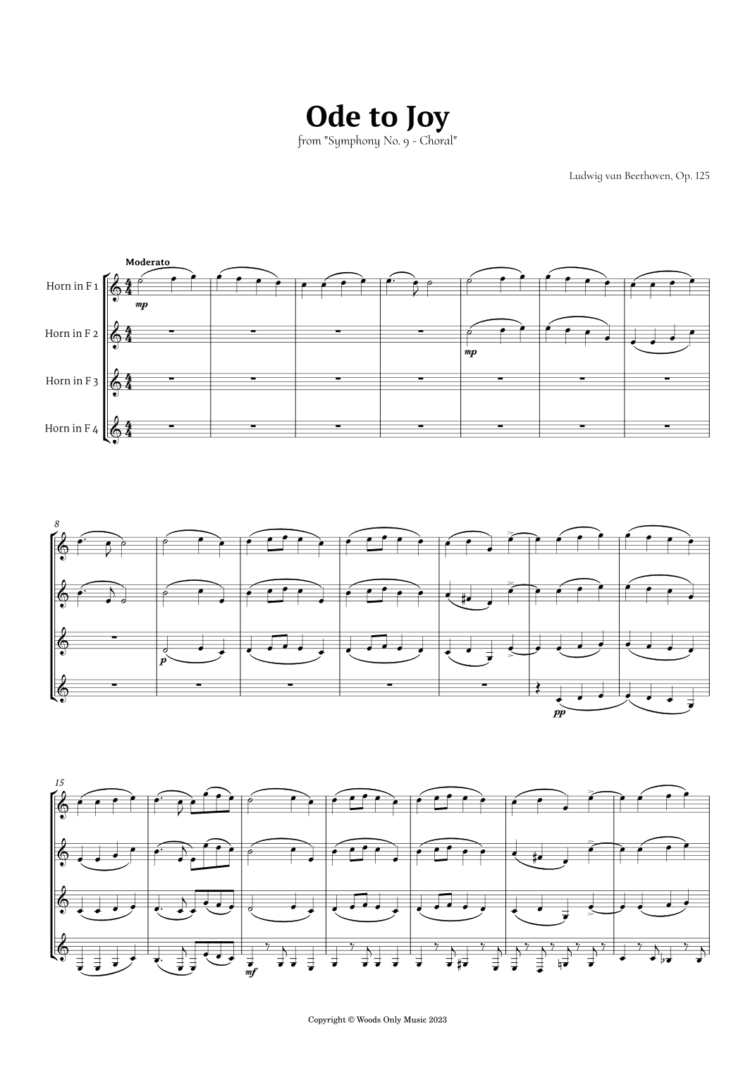 Ode to Joy by Beethoven for French Horn Quartet (arr. Langanho)